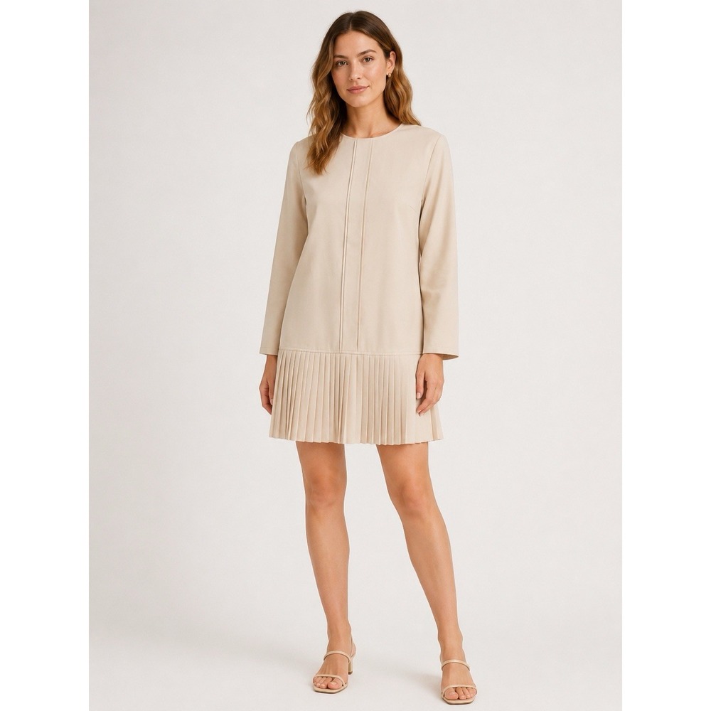 Refka Dress 8 Cream Modest Long Sleeve Pleated NWT Midi Office Wear